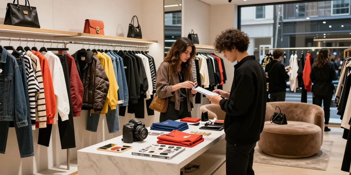 Luxury 레플리카 fashion items on display in an urban boutique, showcasing vibrant styles.