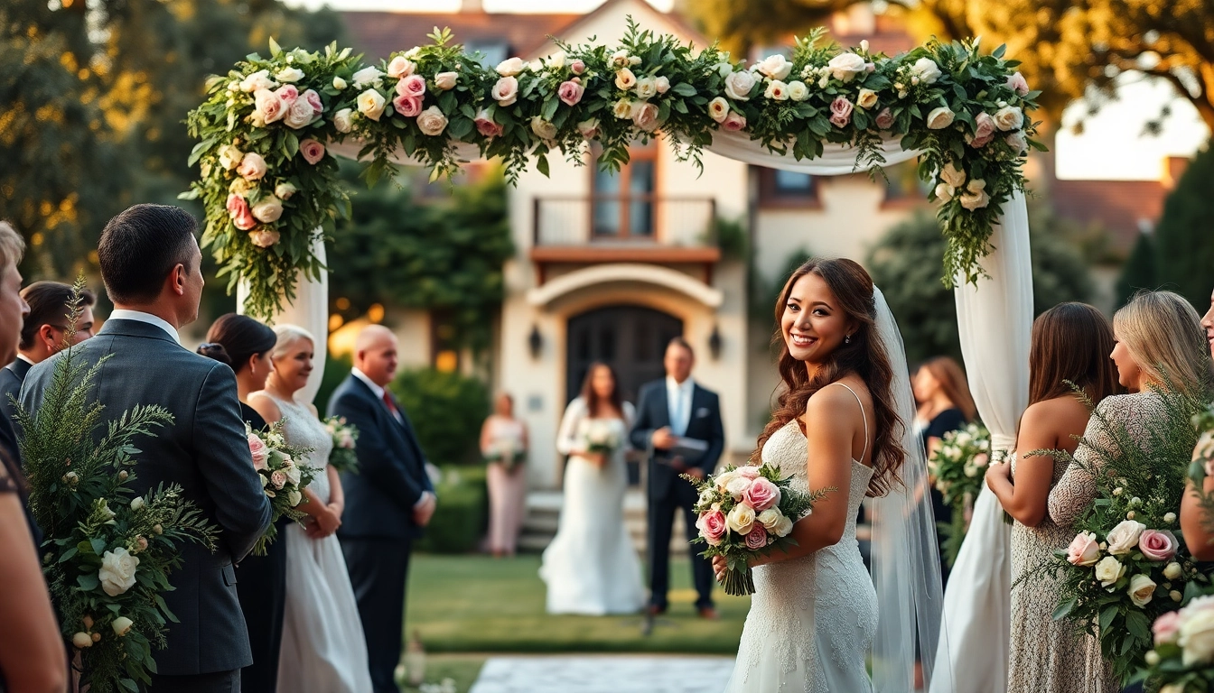 Celebrate love at the Best Wedding Venue Jacksonville, featuring a beautiful couple exchanging vows in a lush garden.