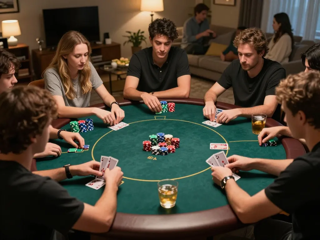 Players strategizing at a friendly poker night, showcasing the excitement of lu888 gaming