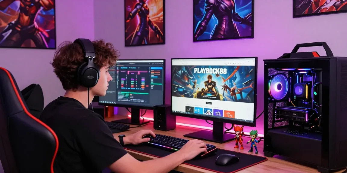 Engaging gamer immersed in the playbook88 link experience in a vibrant gaming room.