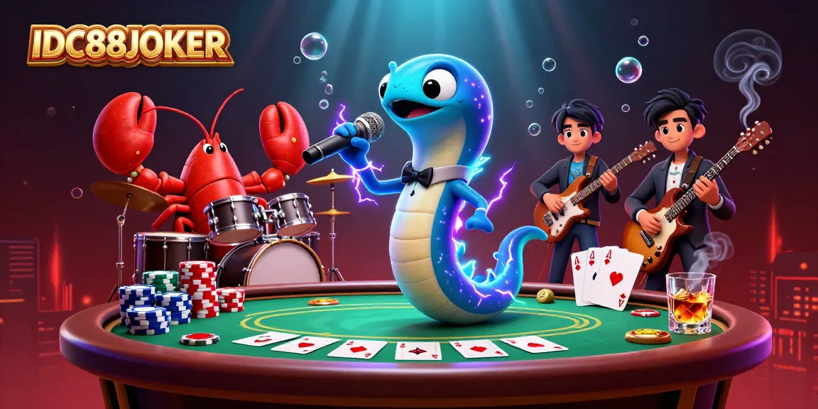 Experience thrilling gameplay at IDC88JOKER with electric eel DJ entertaining on an underwater casino stage.