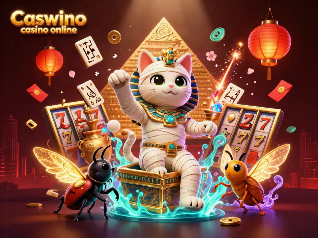 Engage with Caswino casino online featuring vibrant characters and dynamic gaming elements in a thrilling 3D scene.