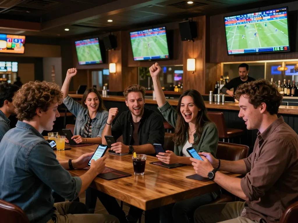 Enjoying live sports betting at cloud-africa sports bar with friends in a vibrant atmosphere
