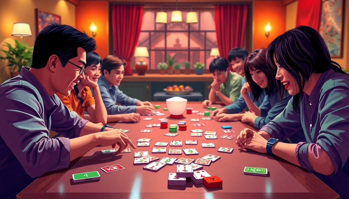 Players enjoying an exciting game of yono rummy in a colorful, vibrant game room setting.