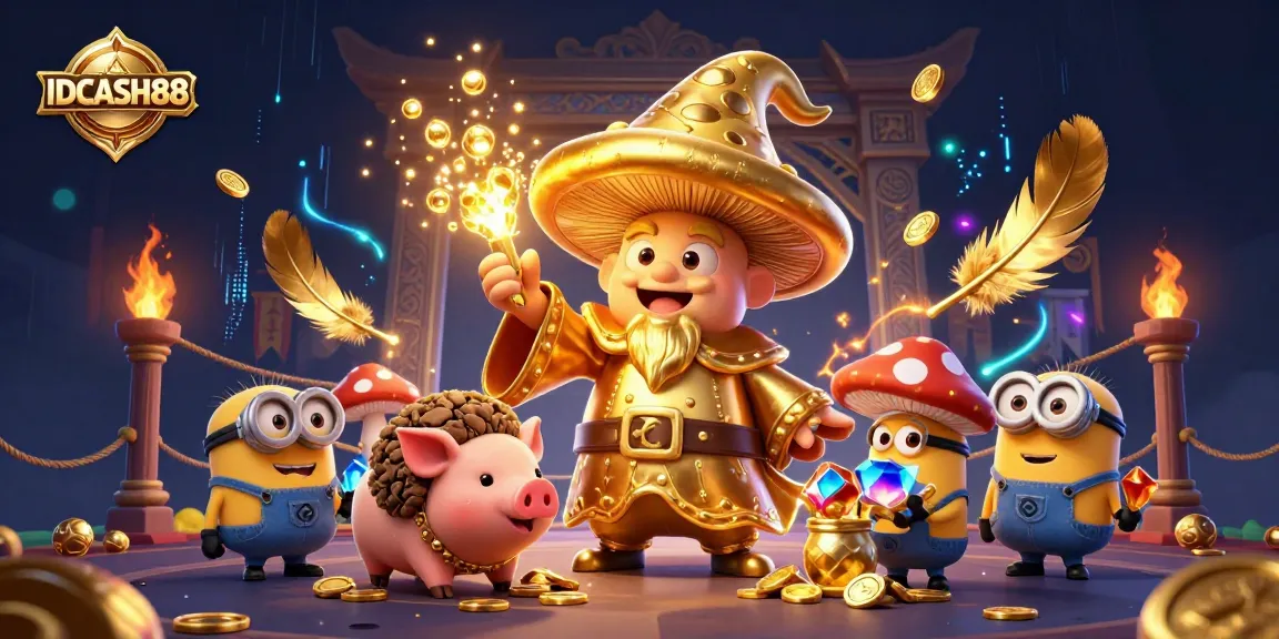 Experience top-tier gaming at IDCASH88 with vibrant characters and dynamic elements embodying the thrill of slot play.