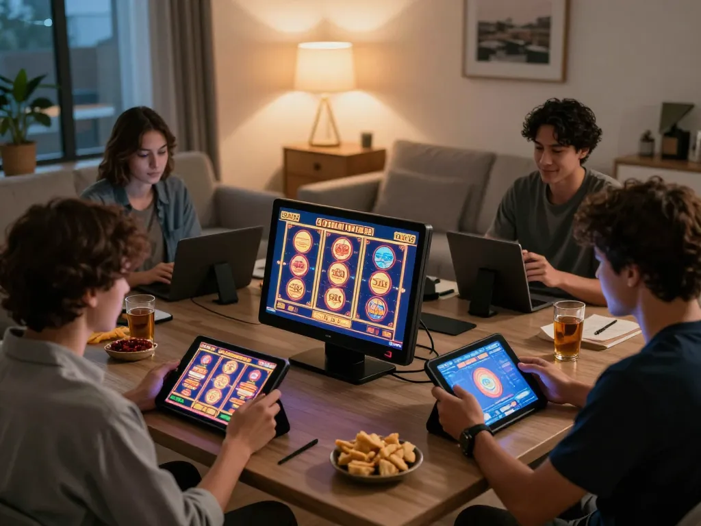 Player engaging in exciting online gameplay at slot depo 1000, showcasing a cozy home gaming setup.
