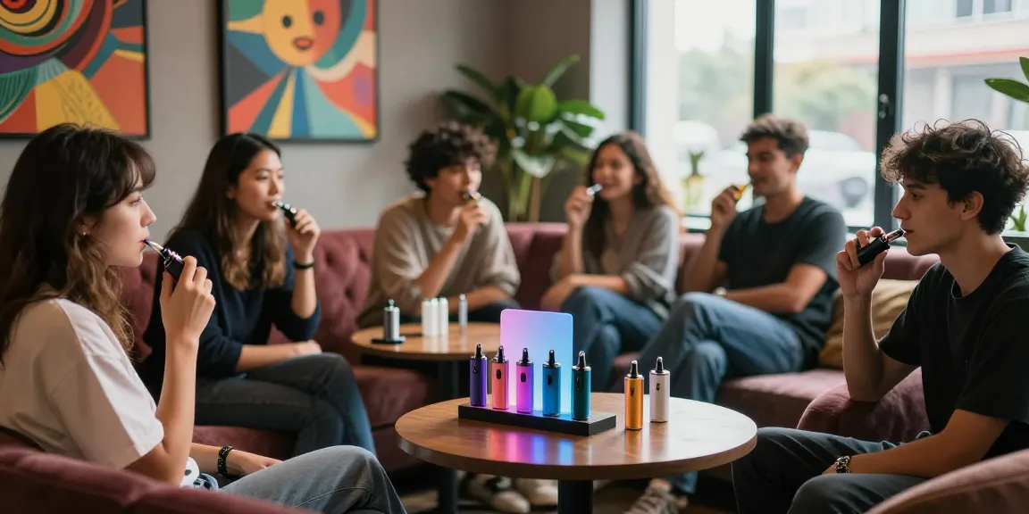 Group enjoying their vape devices in a stylish lounge showcasing the latest 電子菸主機 models.