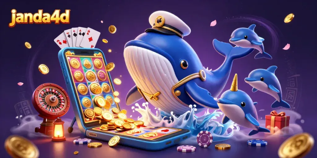 Permainan slot menarik di janda4d dengan paus dan lumba-lumba yang ceria di lautan koin.