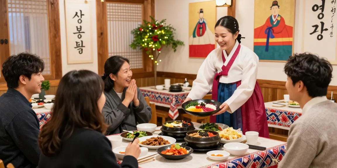 Dining experience at 상봉동 한국관 showcasing traditional Korean dishes in a warm, inviting atmosphere.