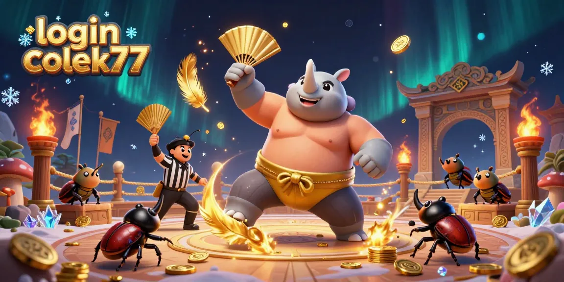 Experience thrilling online gameplay with login colek77 as golden coins fly in a dynamic casino scene.