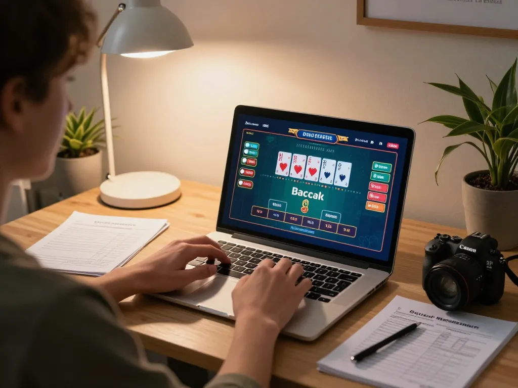 Engage in strategic baccarat gameplay with link lc88 on a laptop in a cozy home environment