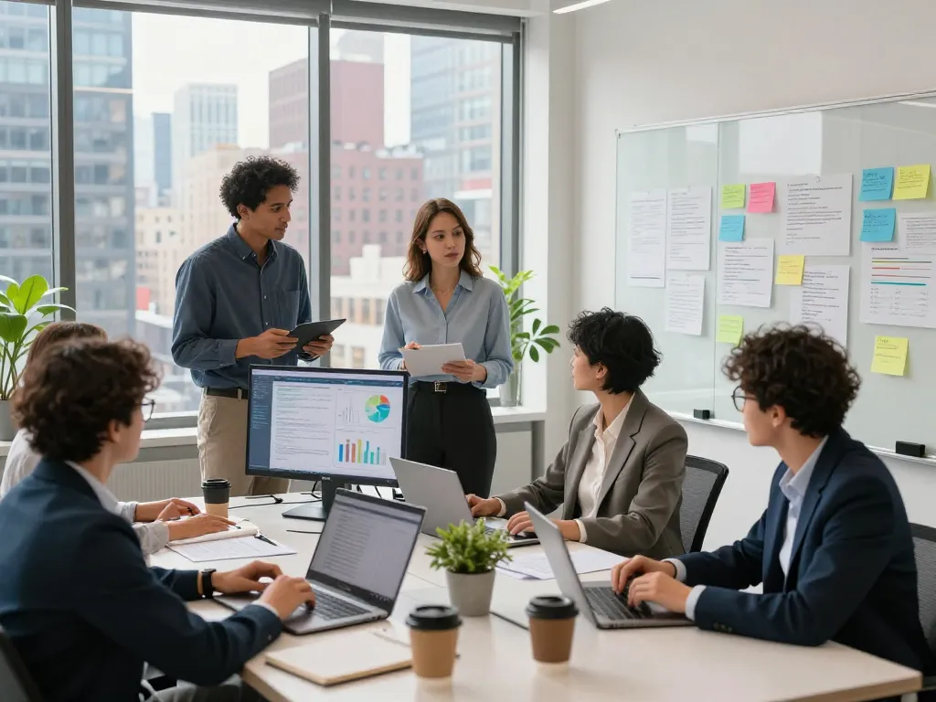 Boosting Local SEO NYC visibility through effective team collaboration in a modern office.