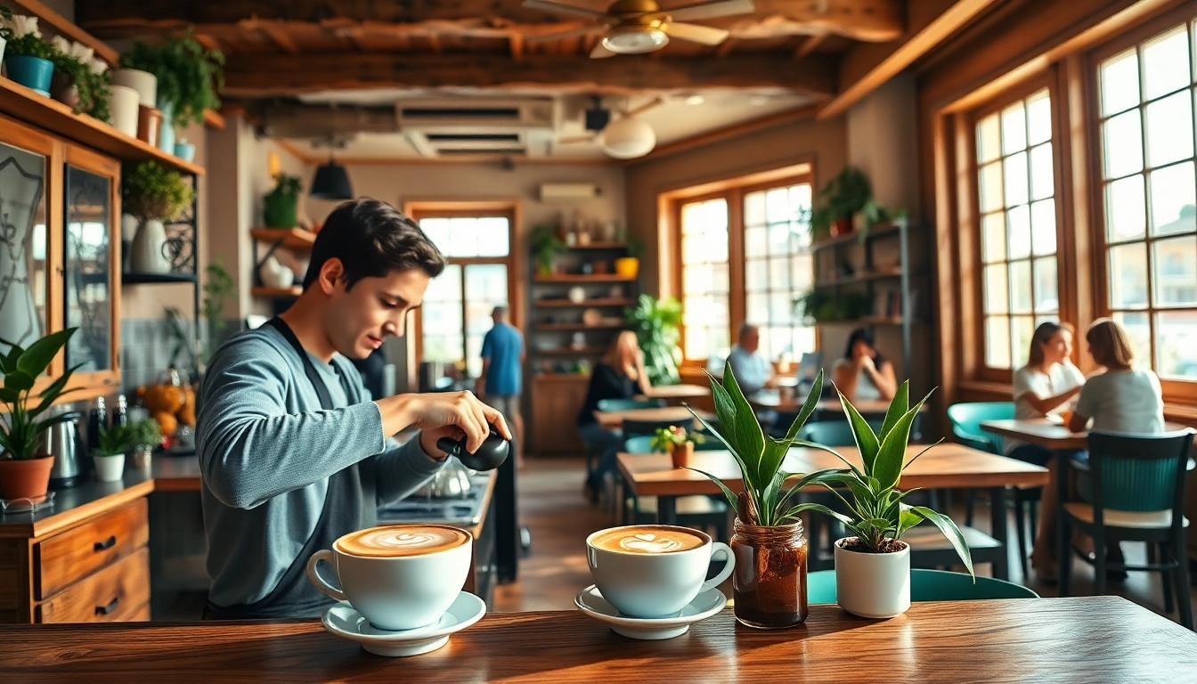Experience warm ambiance at Coffee Shop Lloret de Mar, where baristas create beautiful lattes.
