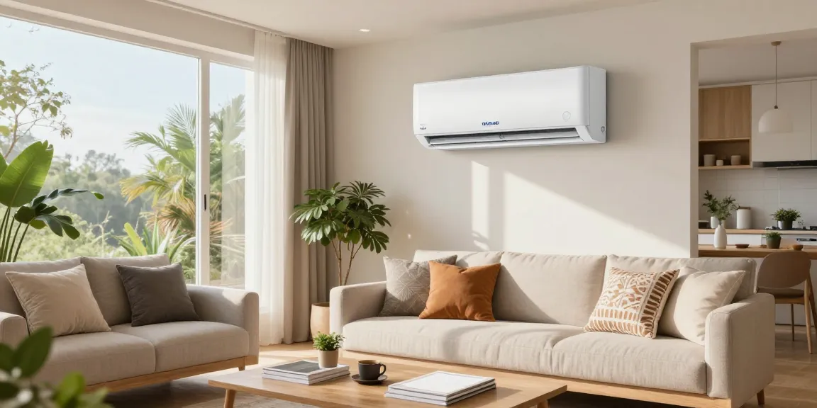 Cozy living room featuring an 18k btu mini split air conditioner, bright and inviting atmosphere.