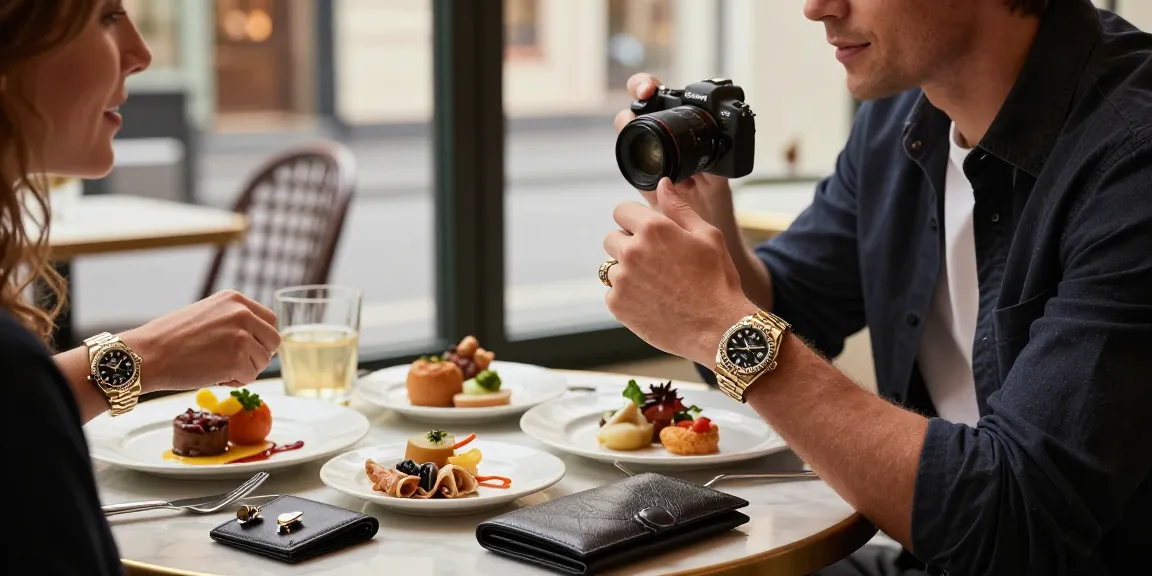 Showcasing rolex super clone watches in a luxurious lifestyle scene at a café, highlighting elegance and craftsmanship.