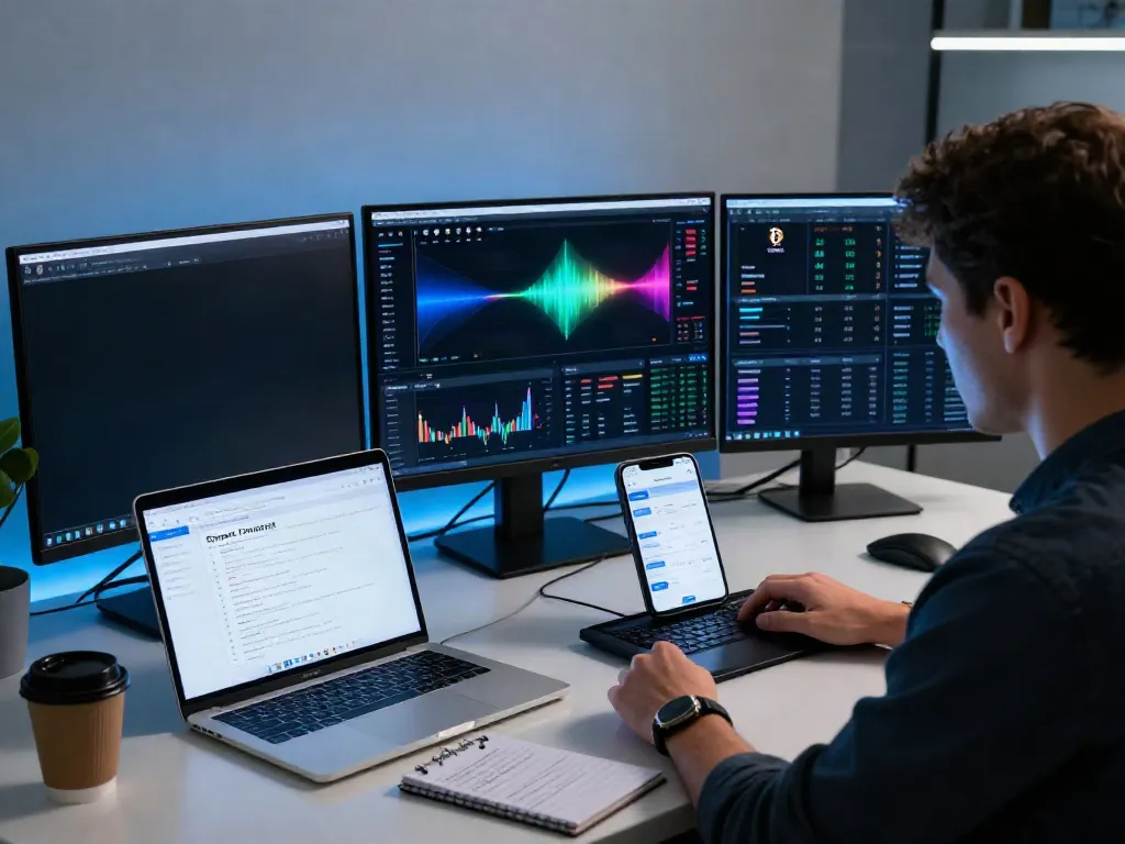 Real-time trading view featuring a multi-asset market data API displaying cryptocurrency charts, DeFi platforms, and digital wallets.