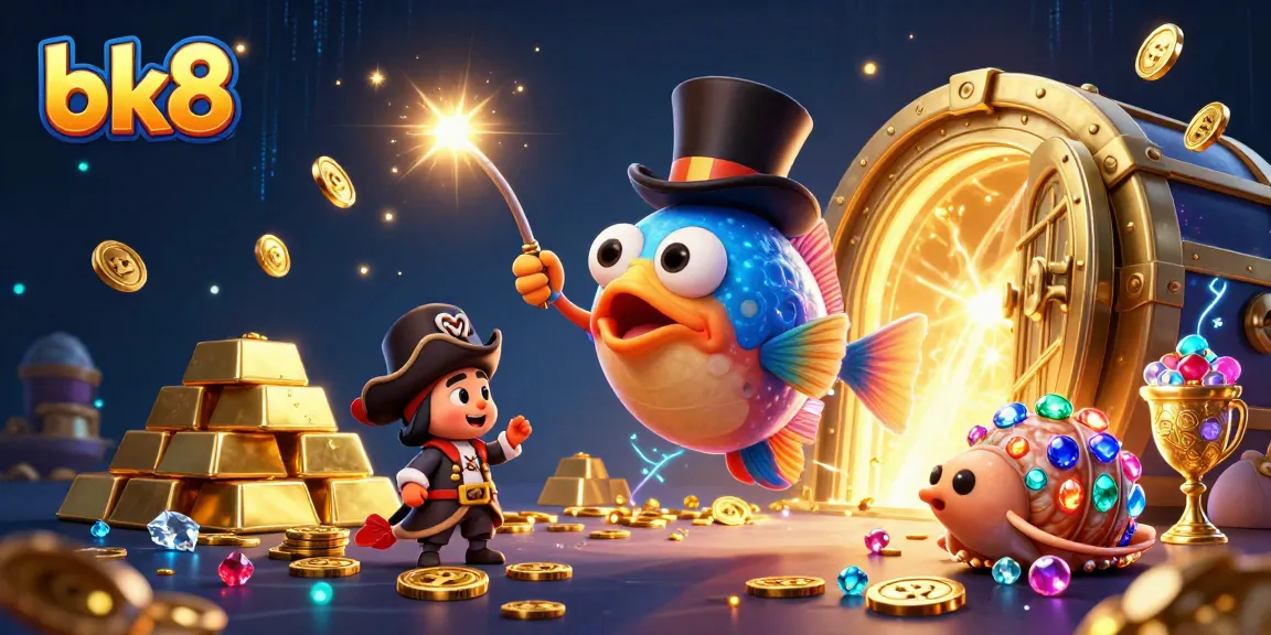 Engage with bk8's immersive gaming experience through vibrant underwater treasure hunt illustration.