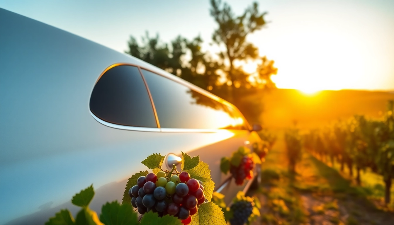 Experience wine tour limo packages amid scenic vineyards and golden sunsets.
