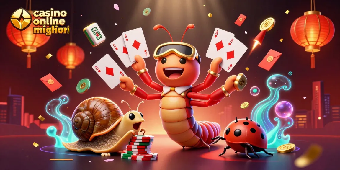 Scopri i migliori casinò online con un dealer milipede e un'ambientazione dinamica di giochi e festeggiamenti.