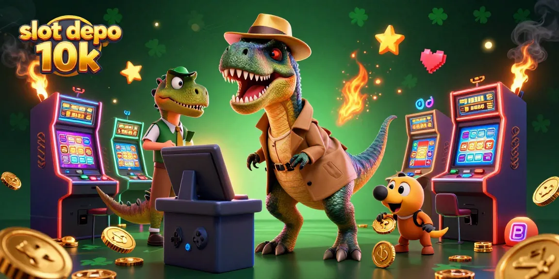 Engage with slot depo 10k gameplay in a vibrant, rich 3D casino scene filled with arcade elements.