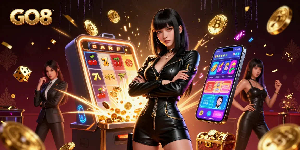 Engage in thrilling gameplay at GO8, featuring vibrant Asian female host amidst jackpot excitement and casino elements.