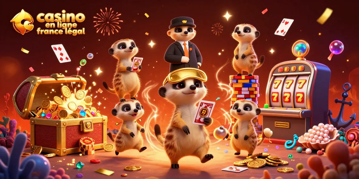 Illustration d'une colonie de suricates gérant un casino, symbolisant le casino en ligne France légal.