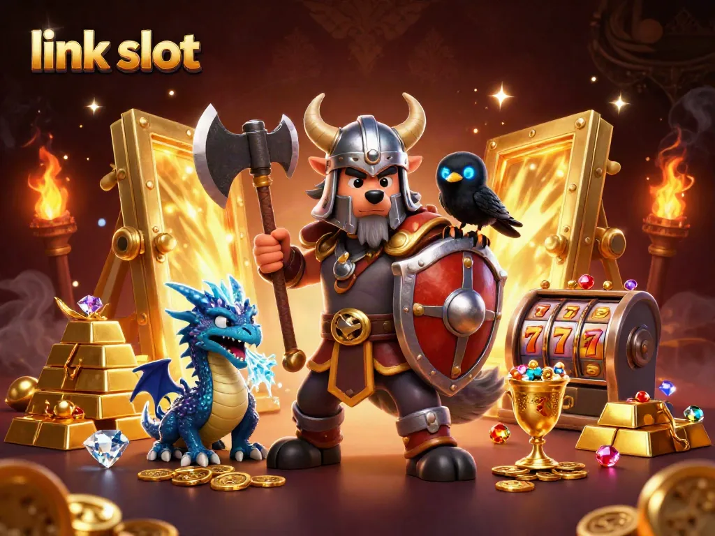 Menangkan jackpot dengan link slot di ilustrasi kasino penuh harta dan petualangan.