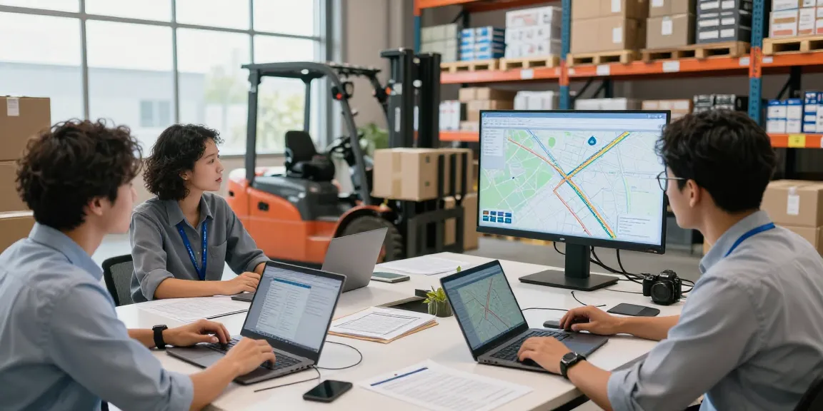 Logistikunternehmen Dortmund bei der Zusammenarbeit im modernen Lagerumfeld für effiziente Transportlösungen.
