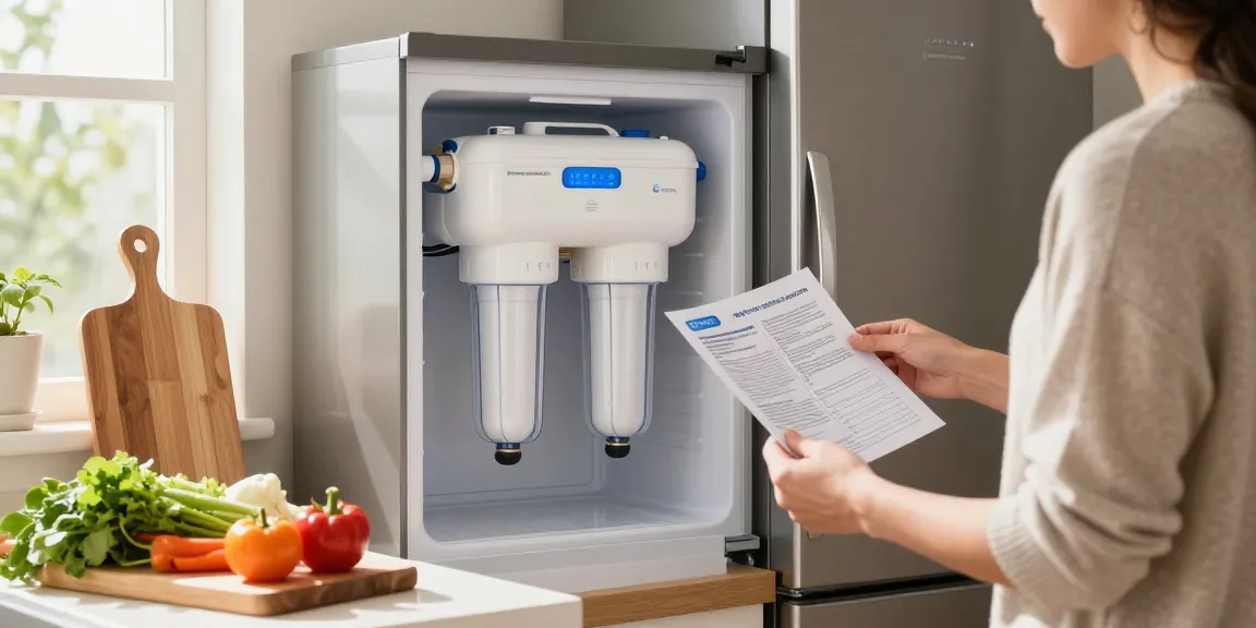 Installing the Waterspecialist EDR1RXD1 Water Filter in a modern kitchen setting with fresh vegetables.