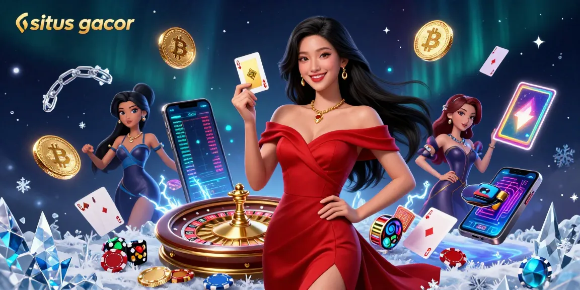 Situs gacor offers thrilling gameplay with a beautiful woman showcasing golden playing cards beside a roulette wheel.