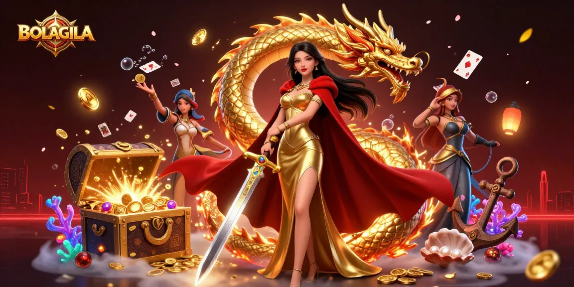 BOLAGILA offers captivating gaming with a warrior queen and golden treasures in a vibrant casino scene.