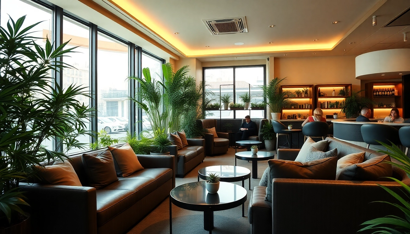 Relaxing atmosphere at Green Guyz Cannabis Club Madrid showcasing its modern lounge and greenery.