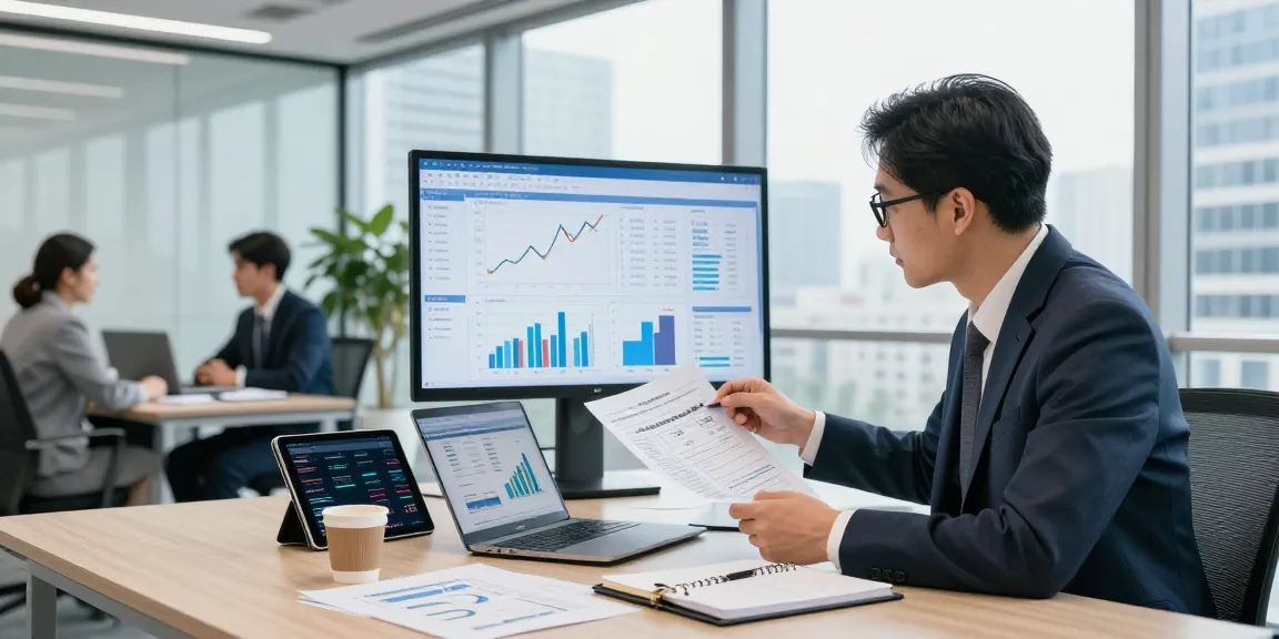 Professional financial advisor analyzing metrics for Third Eye Capital in a modern office setting.