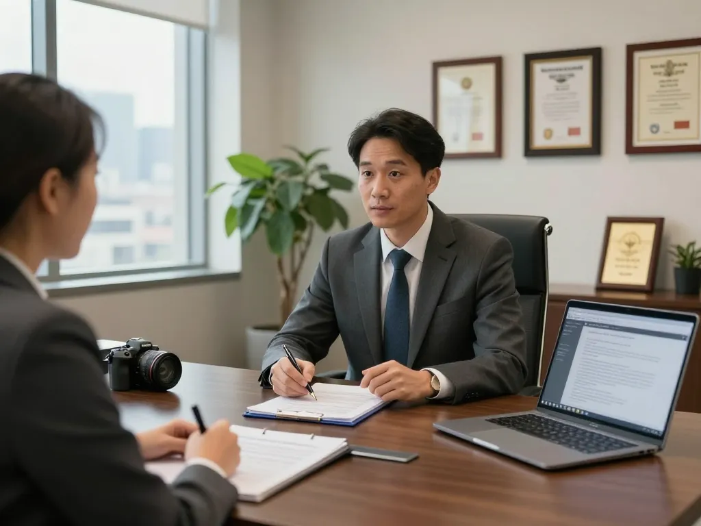 Engaging consultation between USA lawyers and client in a modern law office.
