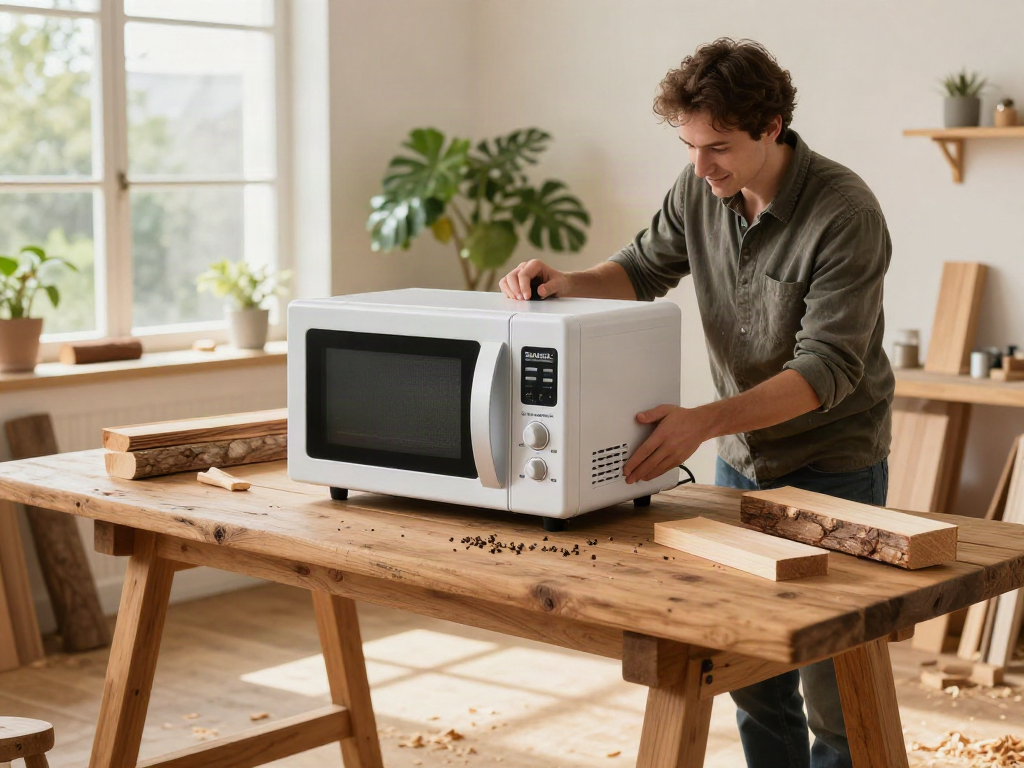 SHASHEL® microwave treatment device in action eliminating wood-boring insects in a workshop setting.