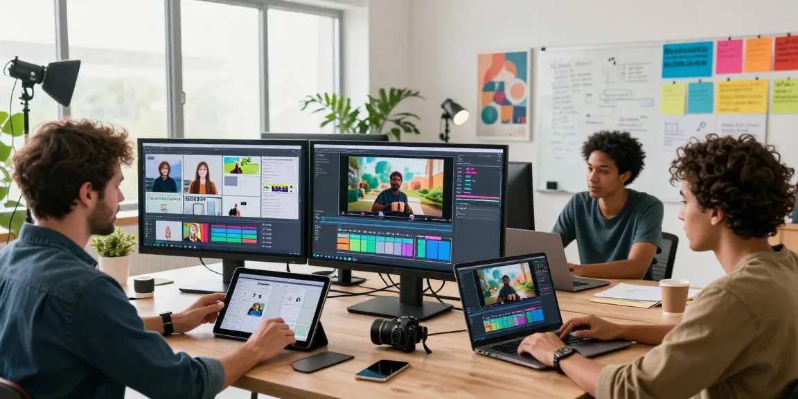 Seedance AI team collaborating in a vibrant workspace on video production, showcasing creative content generation.