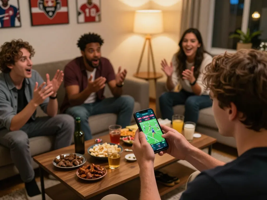 Boca Raton Construction Litigation Lawyer discussing strategy during a sports betting game night with friends