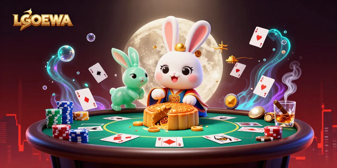 Play with LGODEWA's thrilling poker action featuring a folklore moon rabbit illustration.