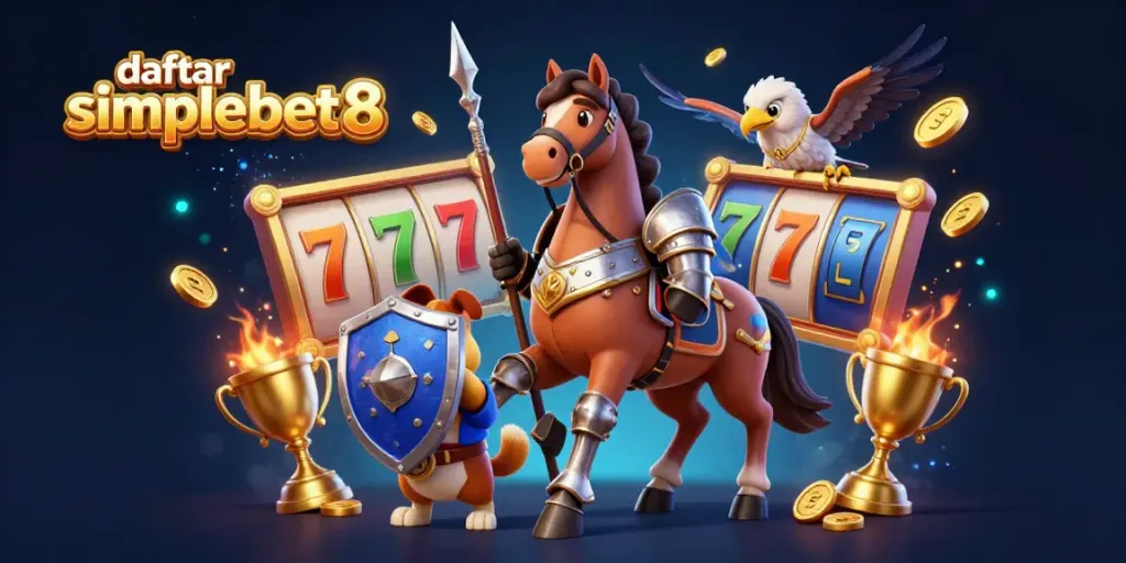 Experience the excitement of daftar simplebet8 with a colorful and dynamic casino-themed illustration.