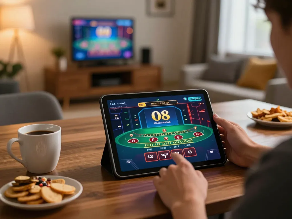 O8 casino online interface displayed on a tablet during a thrilling live dealer blackjack session.