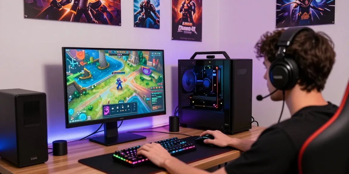 Pengguna bermain diana4d di komputer dengan setup gaming modern dan perangkat gaming yang menarik.
