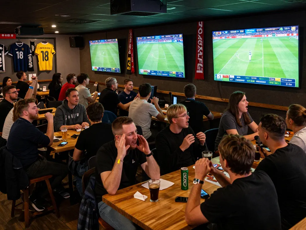 GO8 sports fans placing bets during a thrilling Bundesliga match, capturing excitement and engagement.