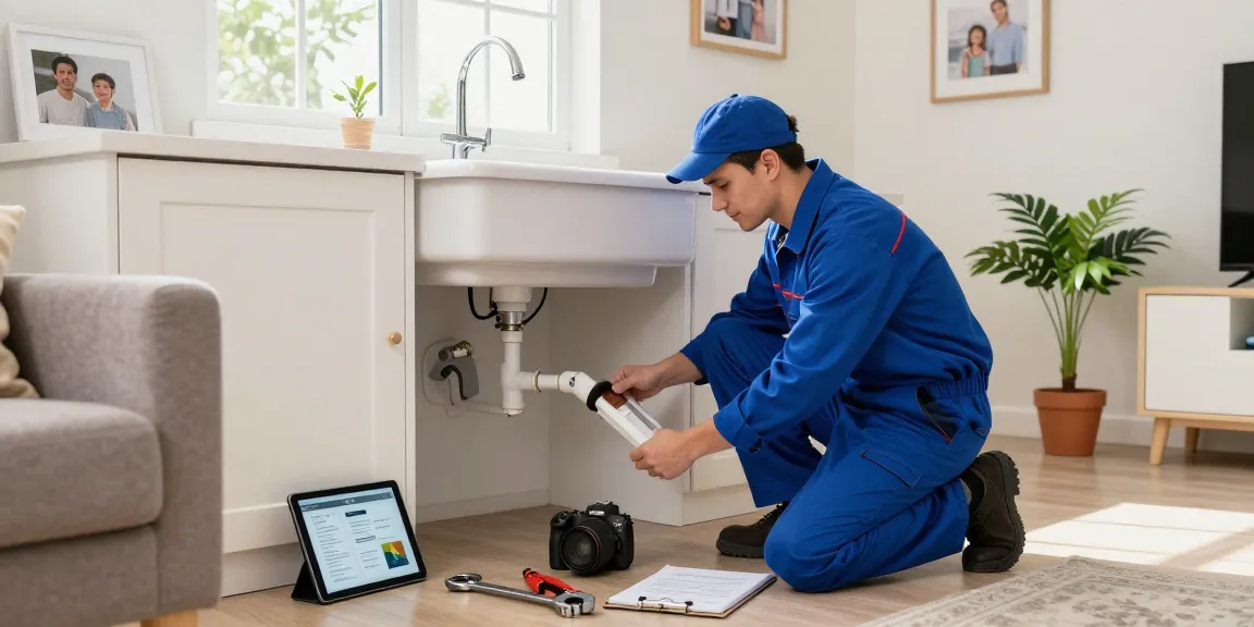 Sifu24 repair services in action, technician assessing plumbing issue in a bright living room.