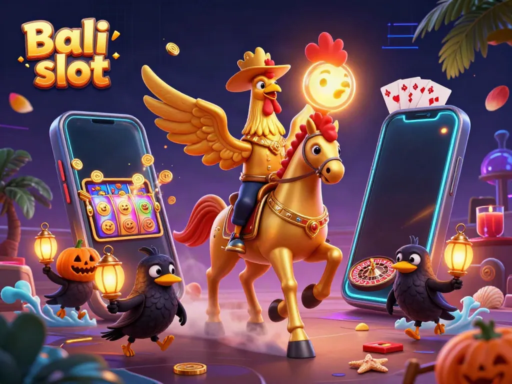 Experience the thrill of Bali slot with vibrant characters and captivating casino elements.