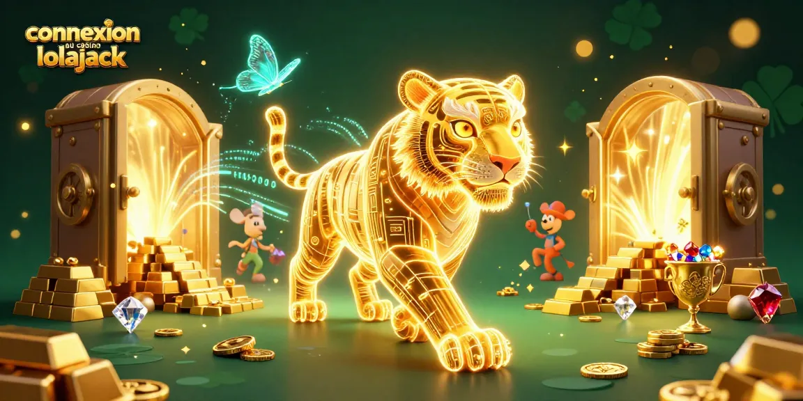 Play at connexion au casino lolajack with 3D dynamic casino illustration featuring light-energy tiger and treasure.