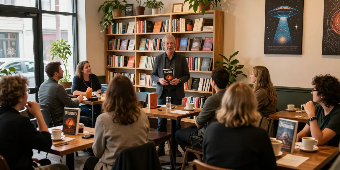 T Allen Greenfield engages with fans about UFOnauts at https://tallengreenfield.com book launch, reflecting spirituality and literature.