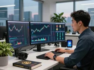 Optimized trading setup for automated crypto income in a modern office