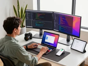 Developer using OpenClaw AI in a modern workspace showcasing productivity tools and coding environment.