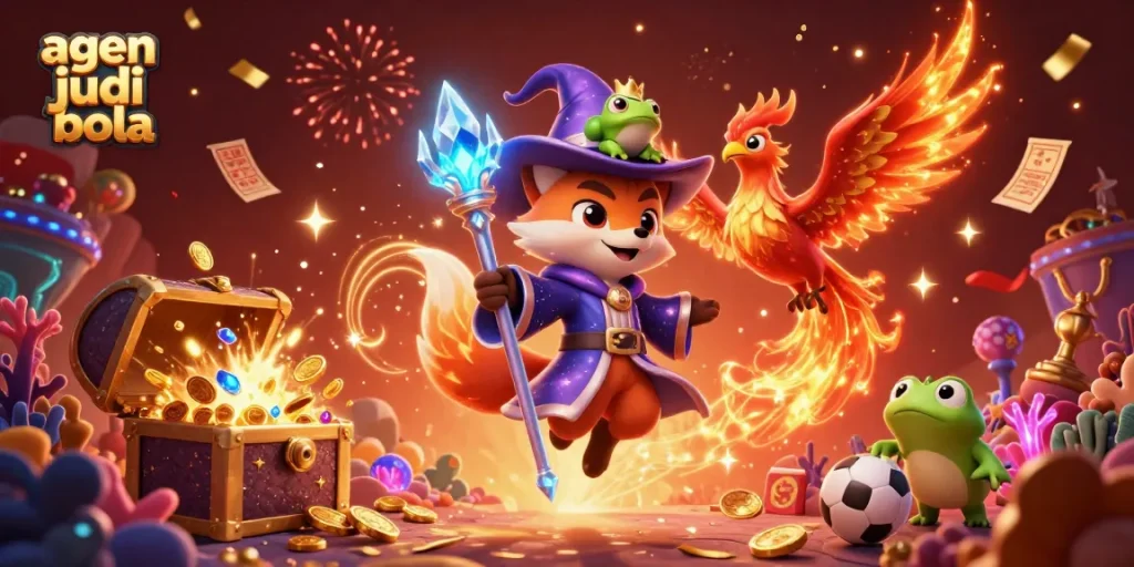 Experience top-tier agen judi bola excitement with a mystical wizard fox and phoenix amidst dynamic betting elements.