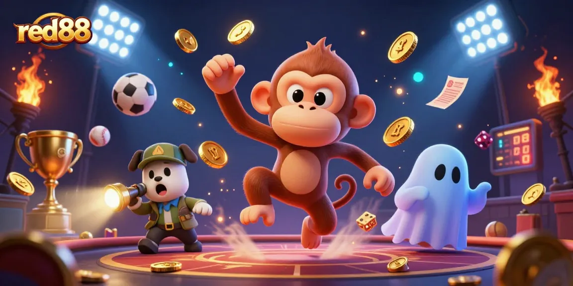 Experience the excitement of red88 with dynamic casino elements featuring our mischievous monkey and curious puppy.